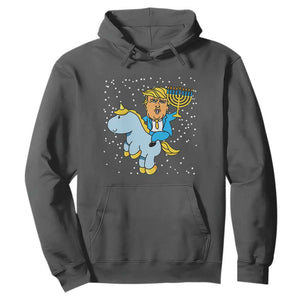 Funny Hanukkah Trump Hoodie Riding Unicorn Menorah Jewish Chanukah Gift TS02 Dark Heather Print Your Wear