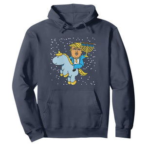 Funny Hanukkah Trump Hoodie Riding Unicorn Menorah Jewish Chanukah Gift TS02 Navy Print Your Wear