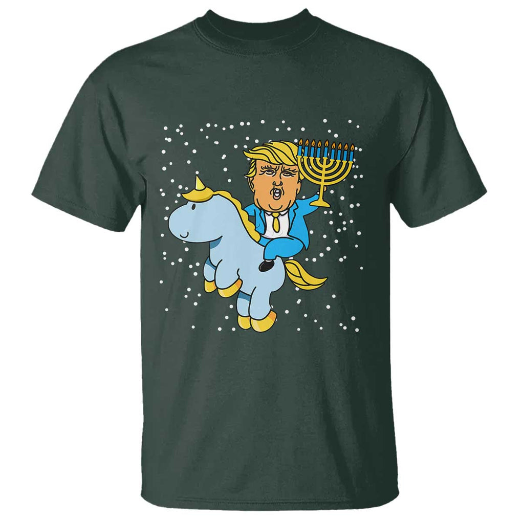 Funny Hanukkah Trump T Shirt Riding Unicorn Menorah Jewish Chanukah Gift TS02 Dark Forest Green Print Your Wear