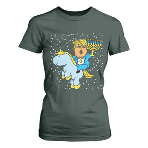 Funny Hanukkah Trump T Shirt For Women Riding Unicorn Menorah Jewish Chanukah Gift TS02 Dark Forest Green Print Your Wear
