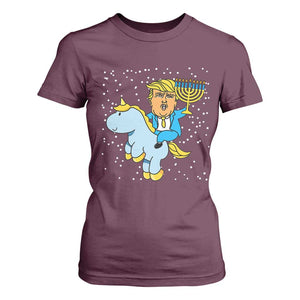 Funny Hanukkah Trump T Shirt For Women Riding Unicorn Menorah Jewish Chanukah Gift TS02 Maroon Print Your Wear
