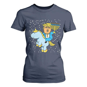 Funny Hanukkah Trump T Shirt For Women Riding Unicorn Menorah Jewish Chanukah Gift TS02 Navy Print Your Wear