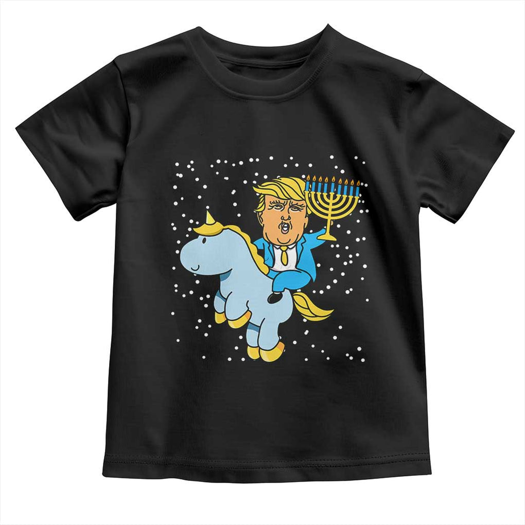 Funny Hanukkah Trump Toddler T Shirt Riding Unicorn Menorah Jewish Chanukah Gift TS02 Black Print Your Wear
