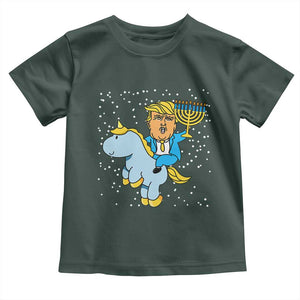 Funny Hanukkah Trump Toddler T Shirt Riding Unicorn Menorah Jewish Chanukah Gift TS02 Dark Forest Green Print Your Wear