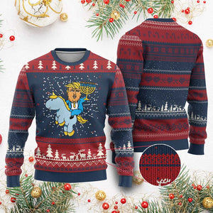 Funny Hanukkah Trump Ugly Christmas Sweater Riding Unicorn Menorah Jewish Chanukah Gift TS02 Burgundy Print Your Wear