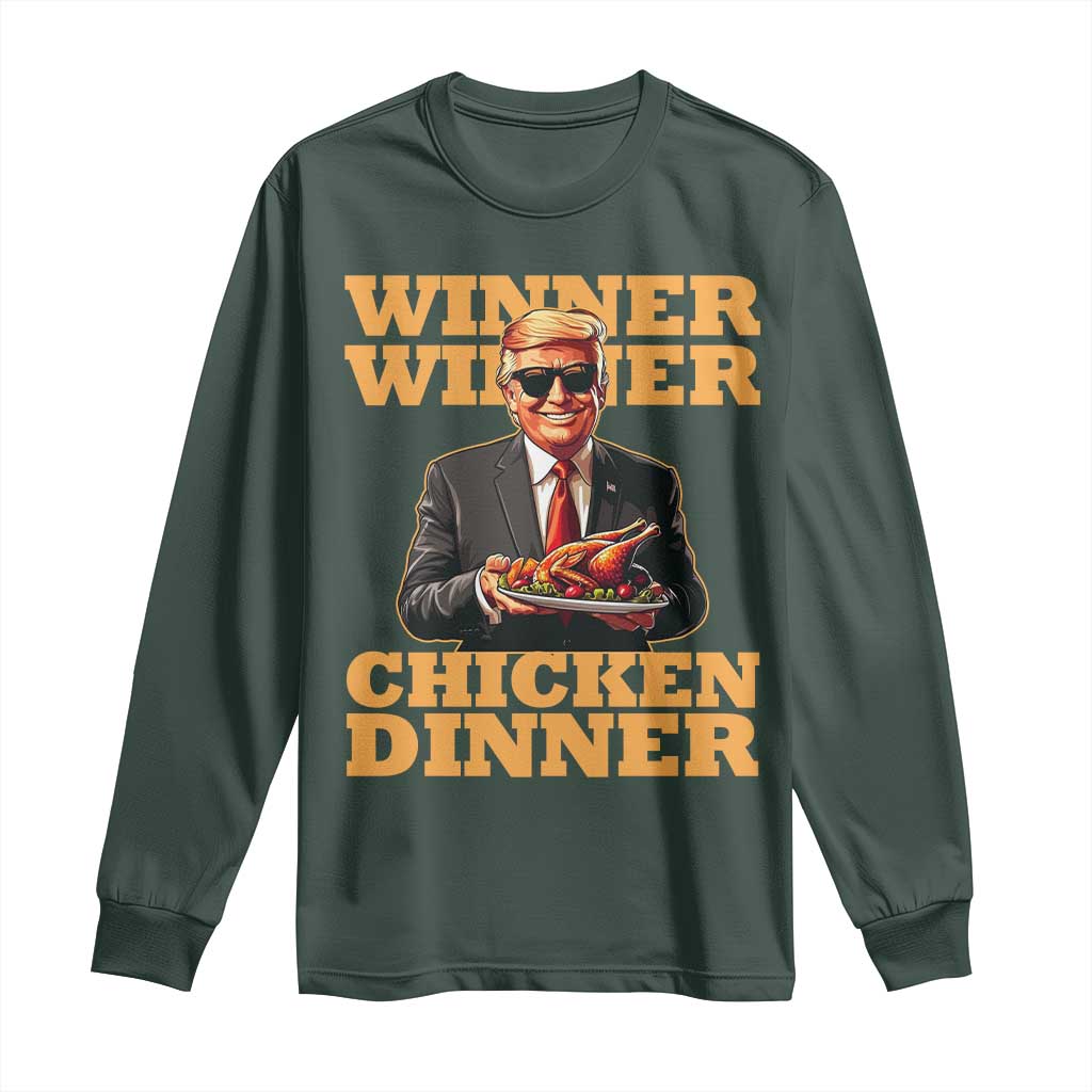 Trump Won 2024 Winner Long Sleeve Shirt Funny Winner Chicken Dinner TS02 Dark Forest Green Print Your Wear