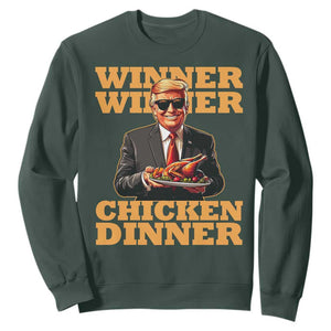 Trump Won 2024 Winner Sweatshirt Funny Winner Chicken Dinner TS02 Dark Forest Green Print Your Wear