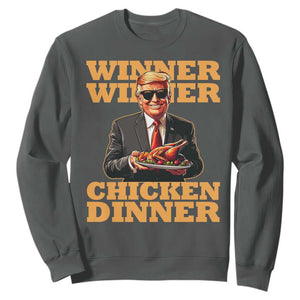Trump Won 2024 Winner Sweatshirt Funny Winner Chicken Dinner TS02 Dark Heather Print Your Wear