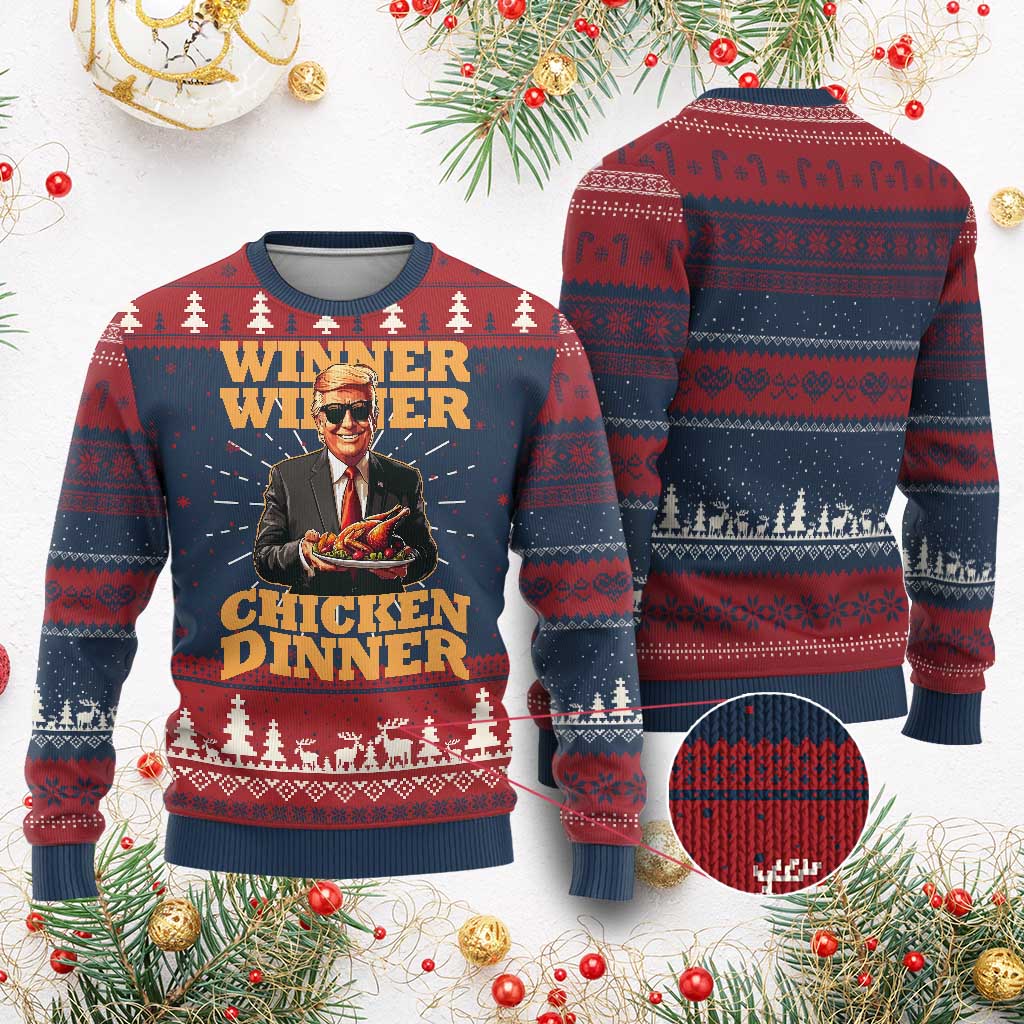 Trump Won 2024 Winner Ugly Christmas Sweater Funny Winner Chicken Dinner TS02 Burgundy Print Your Wear
