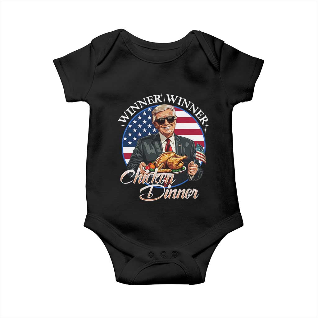 Trump Won 2024 Winner Baby Onesie Funny Winner Chicken Dinner American Flag TS02 Black Print Your Wear
