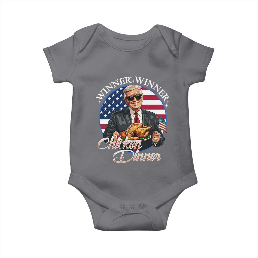 Trump Won 2024 Winner Baby Onesie Funny Winner Chicken Dinner American Flag TS02 Charcoal Print Your Wear