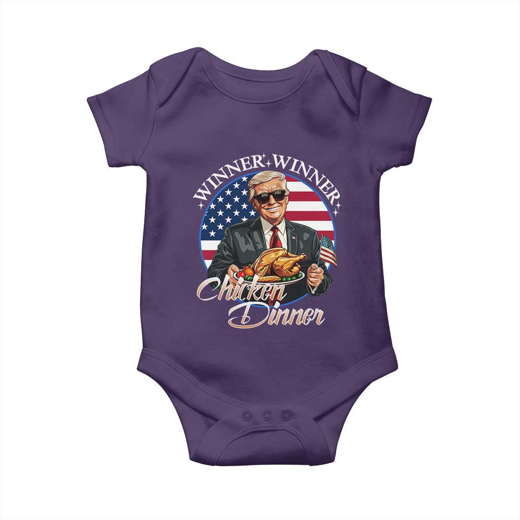 Trump Won 2024 Winner Baby Onesie Funny Winner Chicken Dinner American Flag TS02 Purple Print Your Wear