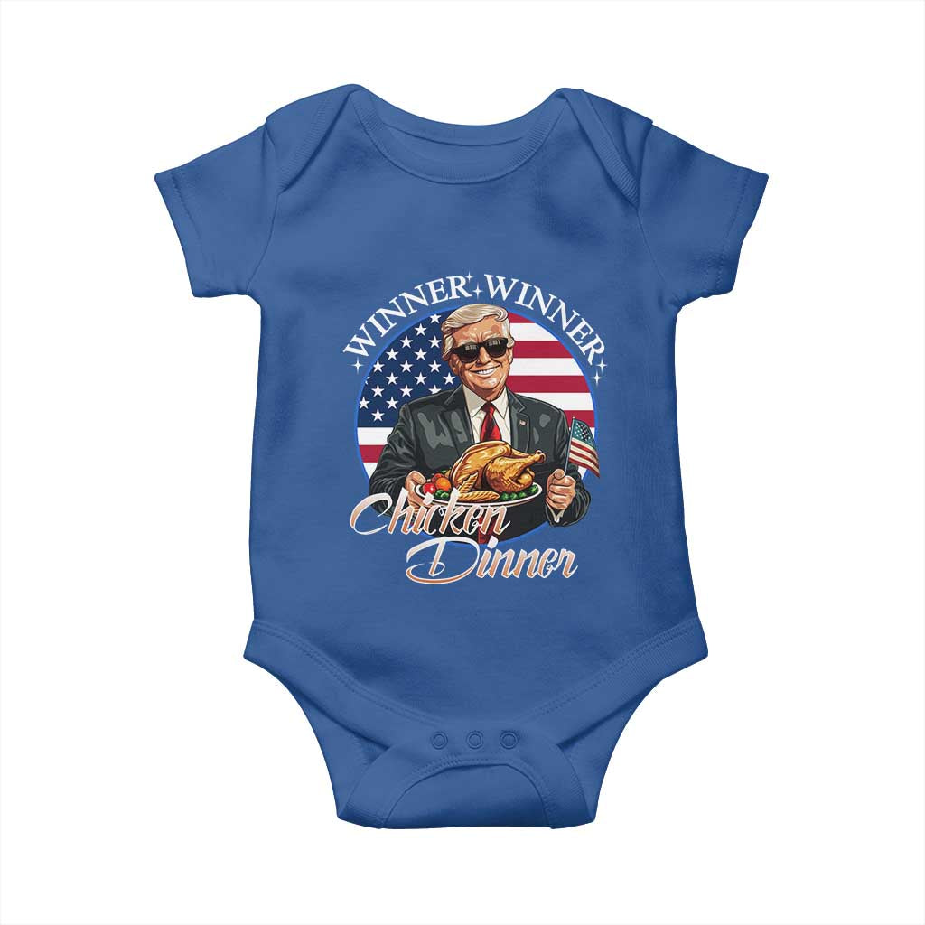 Trump Won 2024 Winner Baby Onesie Funny Winner Chicken Dinner American Flag TS02 Royal Blue Print Your Wear