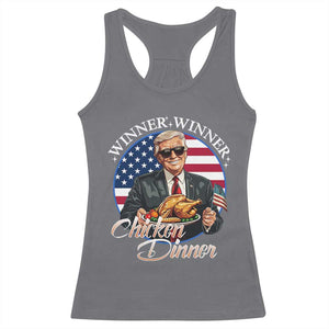 Trump Won 2024 Winner Racerback Tank Top Funny Winner Chicken Dinner American Flag TS02 Charcoal Print Your Wear