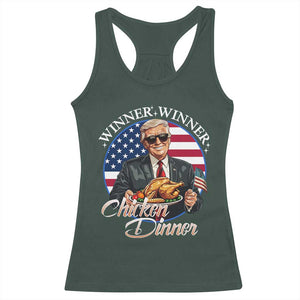Trump Won 2024 Winner Racerback Tank Top Funny Winner Chicken Dinner American Flag TS02 Dark Forest Green Print Your Wear