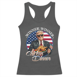 Trump Won 2024 Winner Racerback Tank Top Funny Winner Chicken Dinner American Flag TS02 Dark Heather Print Your Wear