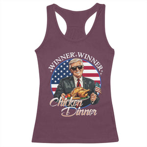Trump Won 2024 Winner Racerback Tank Top Funny Winner Chicken Dinner American Flag TS02 Maroon Print Your Wear