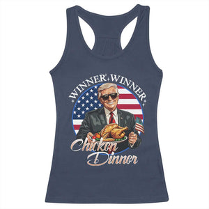 Trump Won 2024 Winner Racerback Tank Top Funny Winner Chicken Dinner American Flag TS02 Navy Print Your Wear