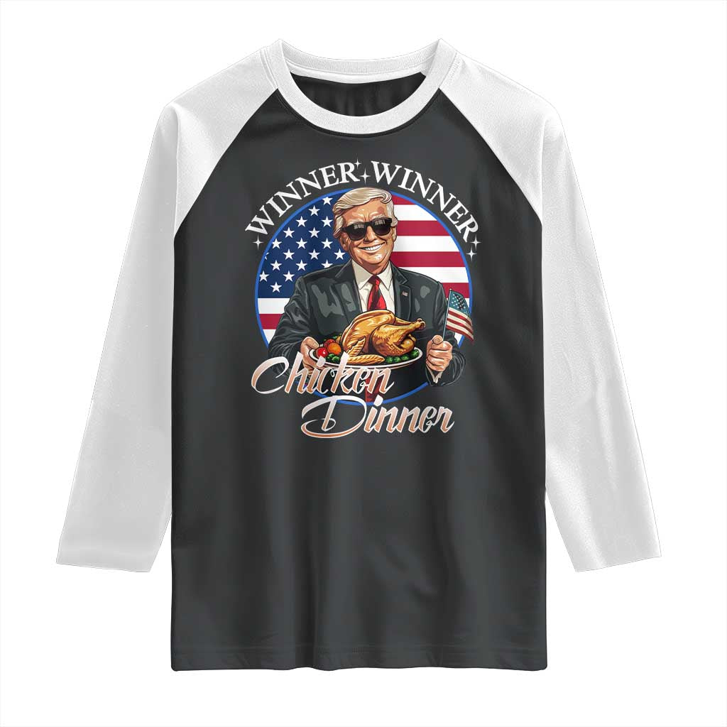 Trump Won 2024 Winner Raglan Shirt Funny Winner Chicken Dinner American Flag TS02 Black White Print Your Wear