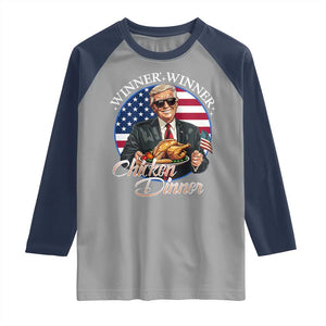 Trump Won 2024 Winner Raglan Shirt Funny Winner Chicken Dinner American Flag TS02 Sport Gray Navy Print Your Wear