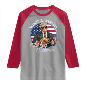 Trump Won 2024 Winner Raglan Shirt Funny Winner Chicken Dinner American Flag TS02 Sport Gray Red Print Your Wear