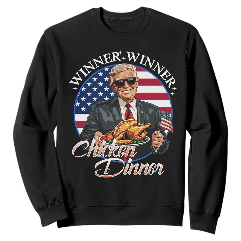Trump Won 2024 Winner Sweatshirt Funny Winner Chicken Dinner American Flag TS02 Black Print Your Wear