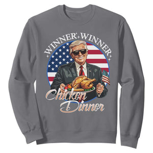 Trump Won 2024 Winner Sweatshirt Funny Winner Chicken Dinner American Flag TS02 Charcoal Print Your Wear