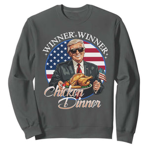 Trump Won 2024 Winner Sweatshirt Funny Winner Chicken Dinner American Flag TS02 Dark Heather Print Your Wear