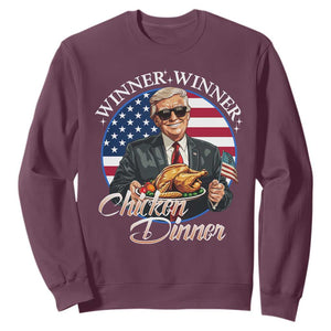 Trump Won 2024 Winner Sweatshirt Funny Winner Chicken Dinner American Flag TS02 Maroon Print Your Wear