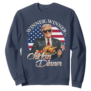 Trump Won 2024 Winner Sweatshirt Funny Winner Chicken Dinner American Flag TS02 Navy Print Your Wear