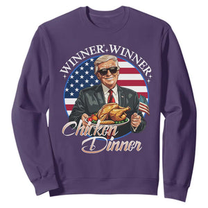 Trump Won 2024 Winner Sweatshirt Funny Winner Chicken Dinner American Flag TS02 Purple Print Your Wear