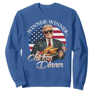 Trump Won 2024 Winner Sweatshirt Funny Winner Chicken Dinner American Flag TS02 Royal Blue Print Your Wear