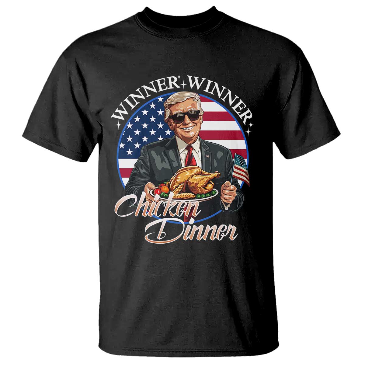 Trump Won 2024 Winner T Shirt Funny Winner Chicken Dinner American Flag TS02 Black Print Your Wear