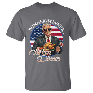 Trump Won 2024 Winner T Shirt Funny Winner Chicken Dinner American Flag TS02 Charcoal Print Your Wear