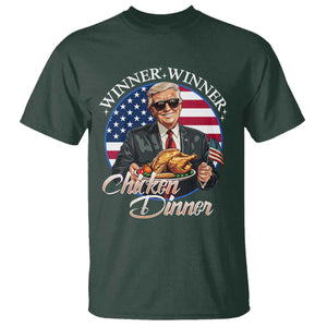 Trump Won 2024 Winner T Shirt Funny Winner Chicken Dinner American Flag TS02 Dark Forest Green Print Your Wear
