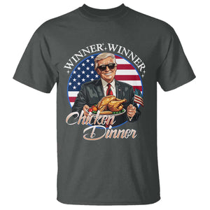 Trump Won 2024 Winner T Shirt Funny Winner Chicken Dinner American Flag TS02 Dark Heather Print Your Wear