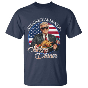 Trump Won 2024 Winner T Shirt Funny Winner Chicken Dinner American Flag TS02 Navy Print Your Wear
