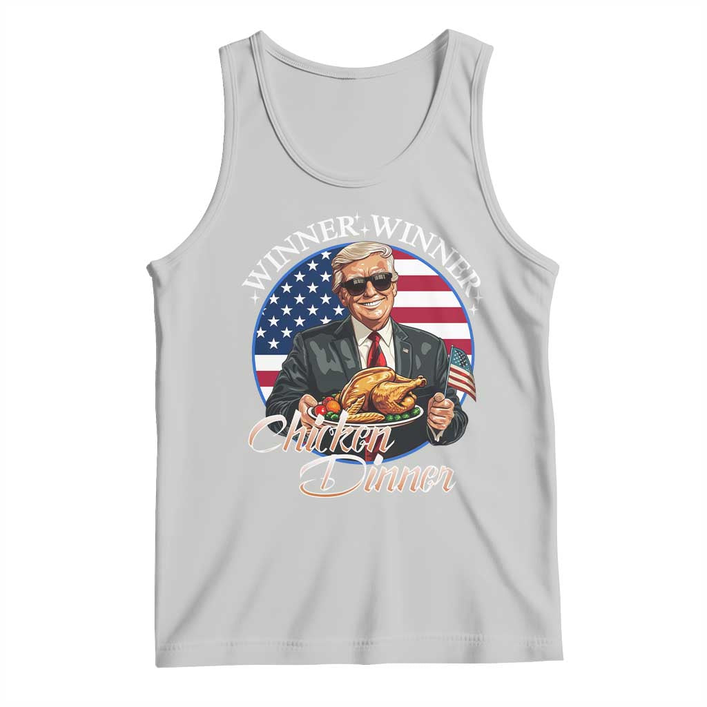 Trump Won 2024 Winner Tank Top Funny Winner Chicken Dinner American Flag TS02 Ash Print Your Wear