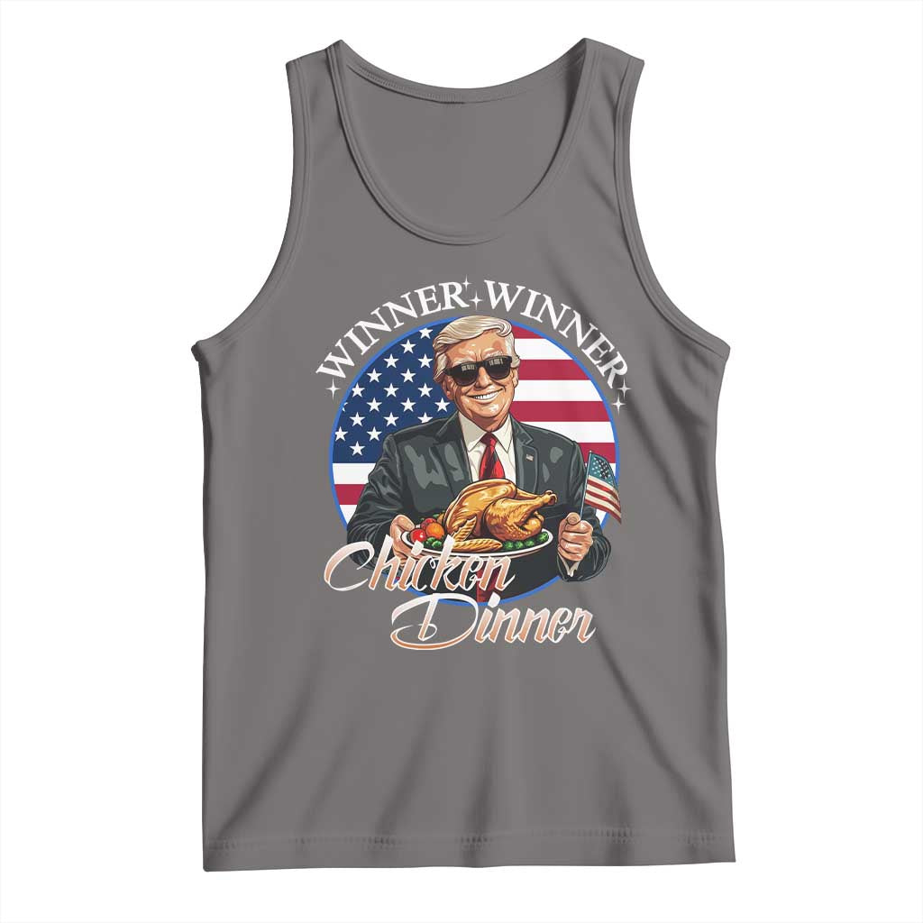 Trump Won 2024 Winner Tank Top Funny Winner Chicken Dinner American Flag TS02 Deep Heather Print Your Wear