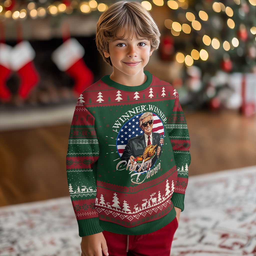Trump Won 2024 Winner Ugly Christmas Sweater Funny Winner Chicken Dinner American Flag TS02 Christmas Print Your Wear