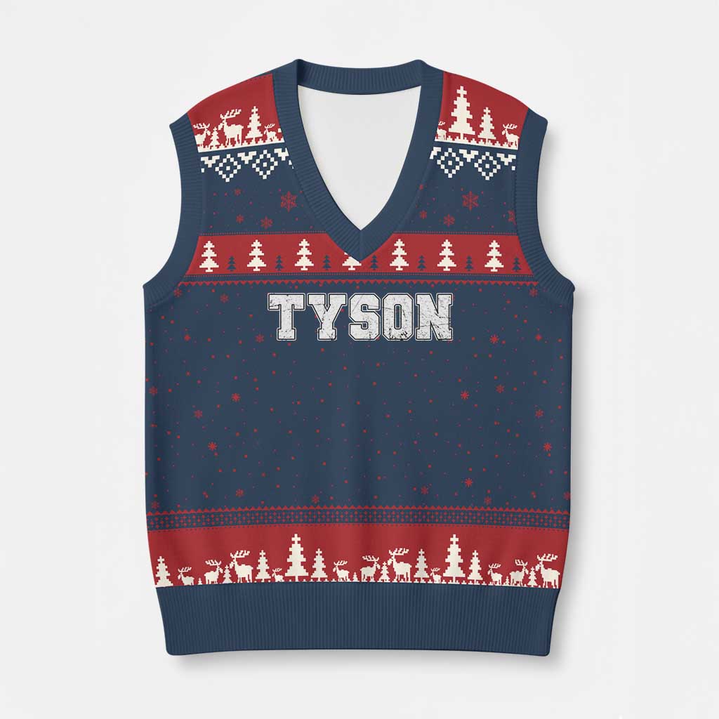 Team Tyson V-Neck Knit Sweater Vest Family Personalized Name Retro Vintage Minimalism TS02 Navy Red Print Your Wear