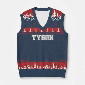 Team Tyson V-Neck Knit Sweater Vest Family Personalized Name Retro Vintage Minimalism TS02 Navy Red Print Your Wear