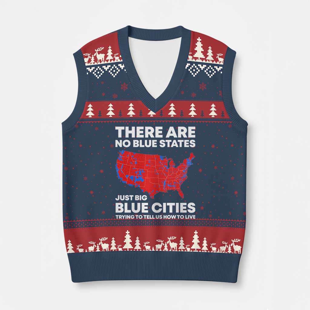 American Republican 2024 V-Neck Knit Sweater Vest There Are No Blue States Only Big Blue Cities America Map TS02 Navy Red Print Your Wear