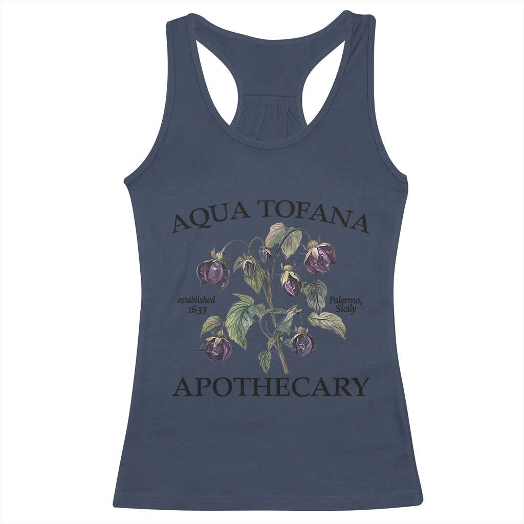 Funny Feminist Vintage Aqua Tofana Apothecary Graphic Minimalism Racerback Tank Top TS02 Navy Print Your Wear