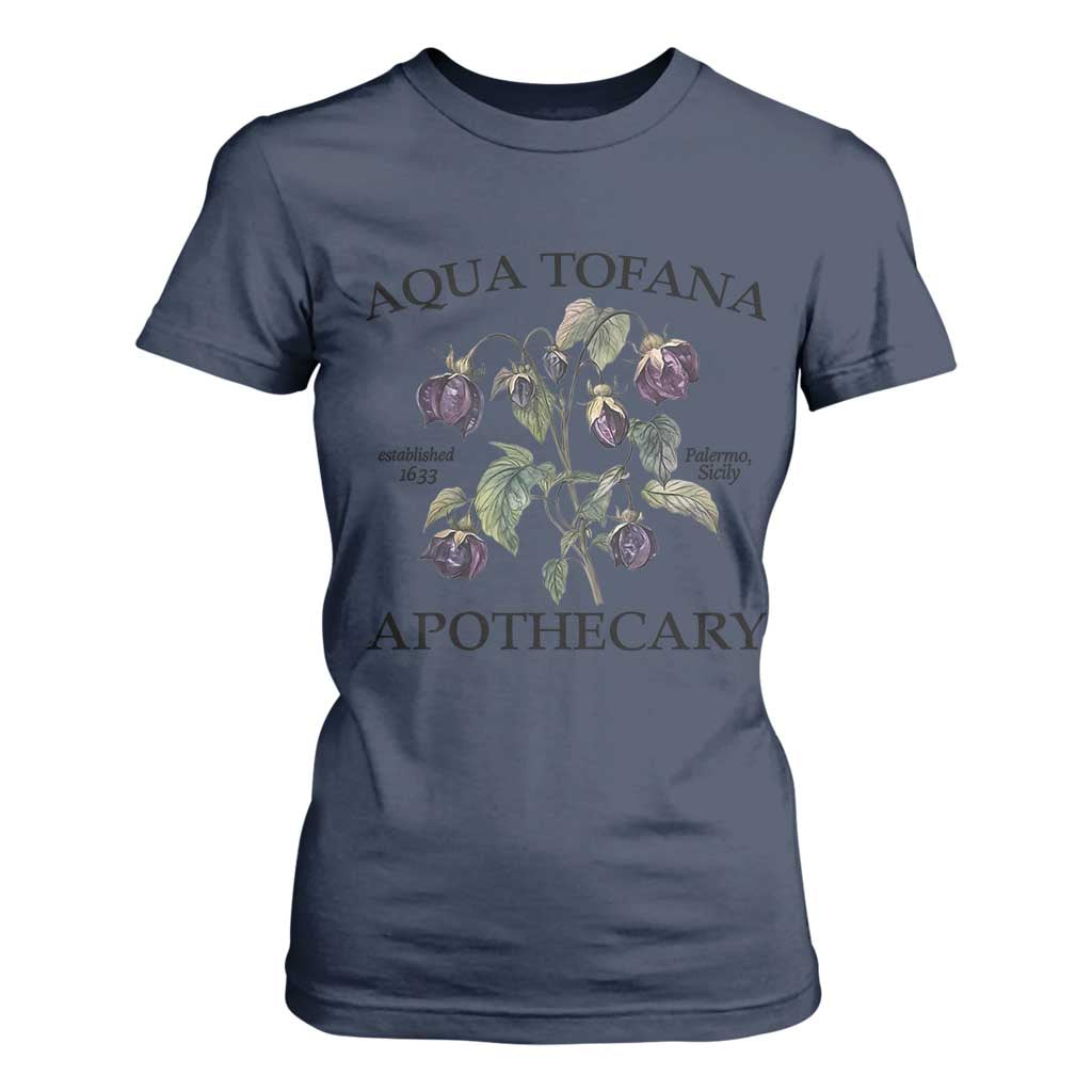 Funny Feminist T Shirt For Women Aqua Tofana Apothecary Vintage Minimalism TS02 Navy Print Your Wear