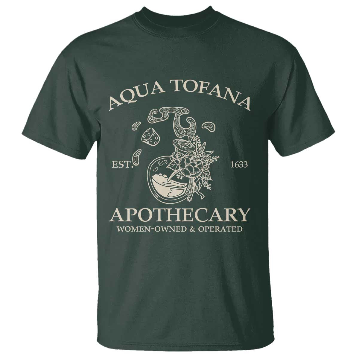 Funny Feminist T Shirt Aqua Tofana Apothecary Est 1633 Retro Vintage TS02 Dark Forest Green Print Your Wear