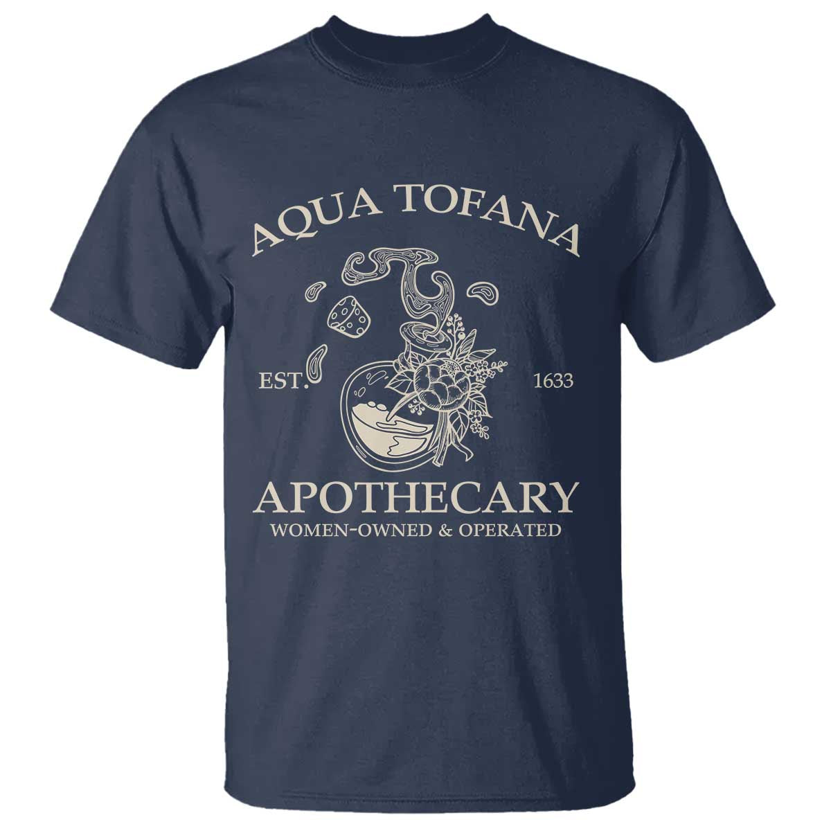 Funny Feminist T Shirt Aqua Tofana Apothecary Est 1633 Retro Vintage TS02 Navy Print Your Wear