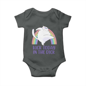 Funny Sarcastic Cat Baby Onesie Kick Today In The Dick Pastel Rainbow TS02 Dark Heather Print Your Wear