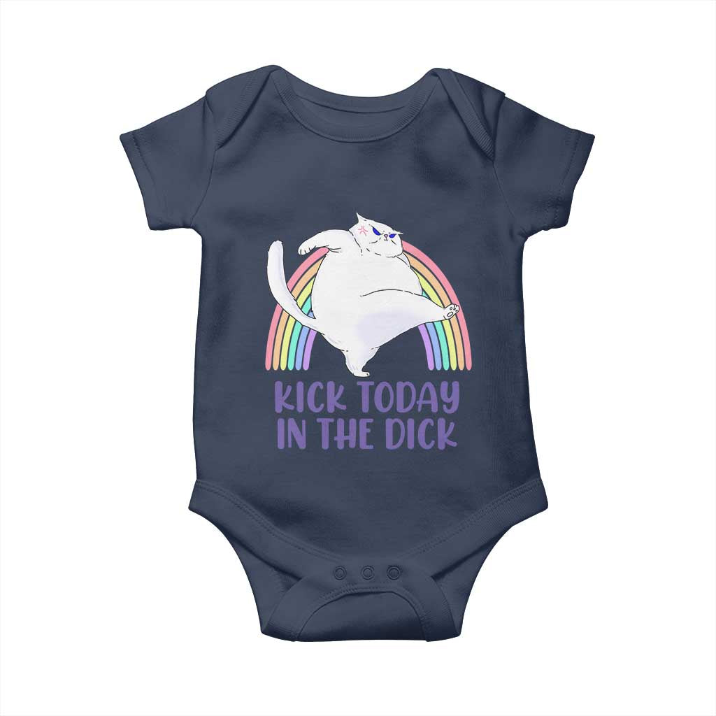Funny Sarcastic Cat Baby Onesie Kick Today In The Dick Pastel Rainbow TS02 Navy Print Your Wear