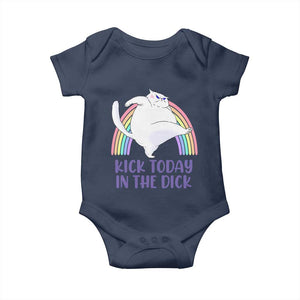 Funny Sarcastic Cat Baby Onesie Kick Today In The Dick Pastel Rainbow TS02 Navy Print Your Wear
